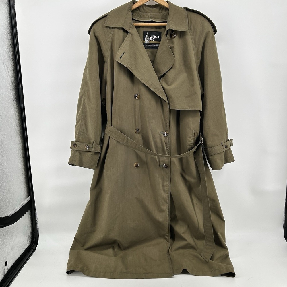 London Fog Olive Green Double-Breasted Trench Coat